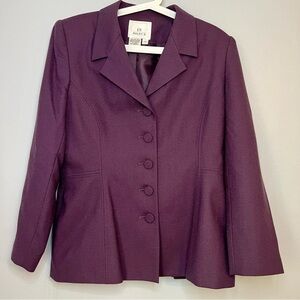 EN AVANCE Women’s 14 Wool Lined Short Blazer Button Front Shoulder Pads Purple